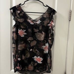 New York & Company Black and Pink Floral Blouse